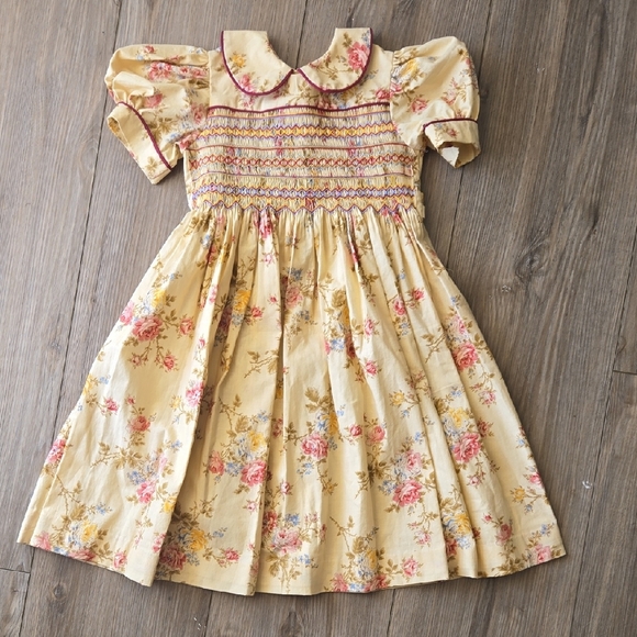 Handmade Prairie Floral Butter Yellow Kids Dress - Picture 1 of 8